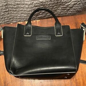 Vera Bradley Black Leather Tote with Contrast Trim